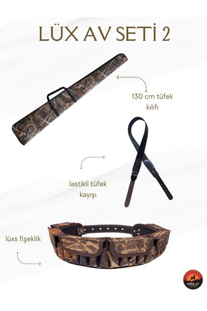 LÜX AV TÜFEĞİ SETİ LASTİKLİ ASKI KAYIŞI+ 130 CM TÜFEK KILIFI + LÜX FİŞEKLİK