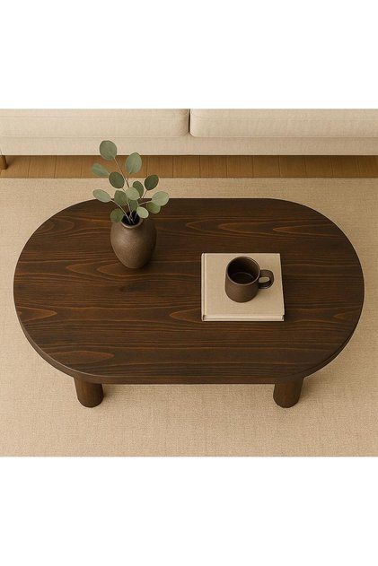 Modern Tasarımlı Masif Ahşap Orta Sehpa Minimal ve Şık Oval Tasarım Sehpa Doğal Dokulu