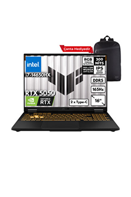ASUS TUF 16.0 Wuxga 165Hz I7-14650hx 16gb, 1TB Pcıe G4 Ssd, Gn22