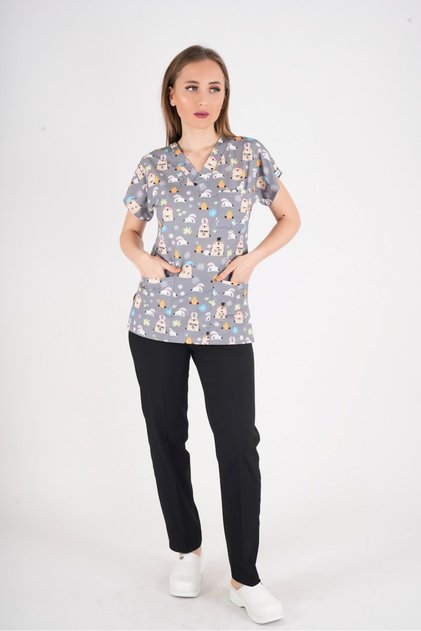 Unisex Snack Time Patterned Doctor Nurse Surgical Scrubs Uniform Suit