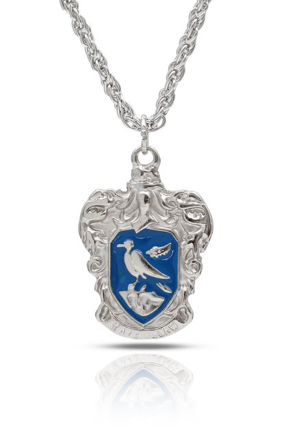 Harry Potter Ravenclaw Coat of Arms Necklace – Blue Enamel Silver Color with Twisted Chain