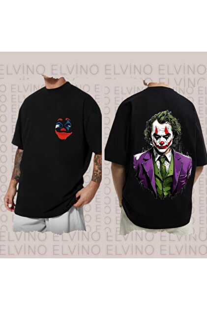 Joker Printed Oversize Unisex Women/Men Black Crew Neck Tshirt
