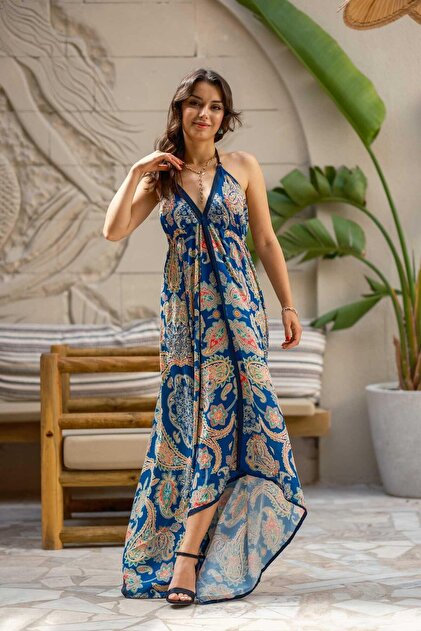 blue boheme dress Naomi Printed Wrap Dress Long Sleeves Peach
