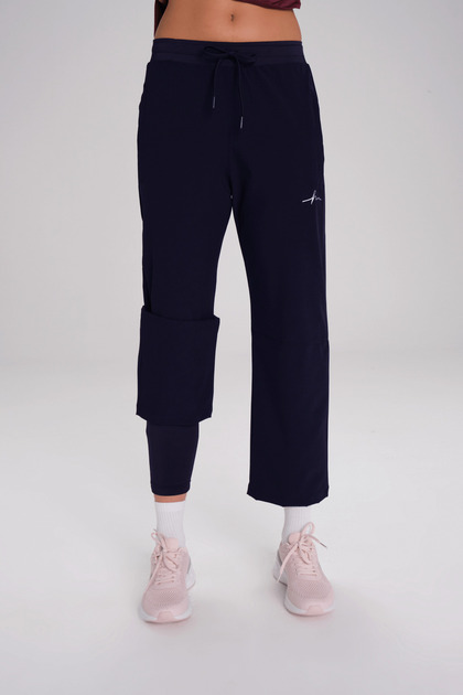 بنطلون رياضي نشط بطبقة مزدوجة من Leggings Pipe Leg باللون الأزرق الداكن ACT-3