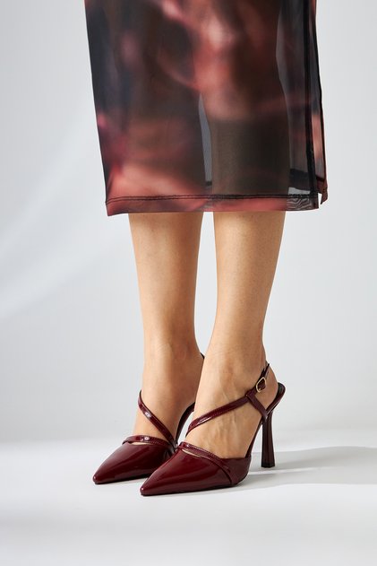 Marta Burgundy Patent Leather Closed Toe Women's Heeled Shoes