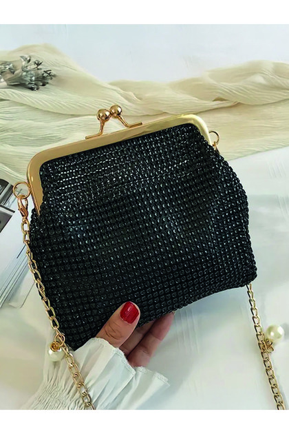 Sparkly Black Cross Shoulder Bag Detachable Strap Women's Hand Bag Stylish Evening Wedding Party Evening Dress Bag