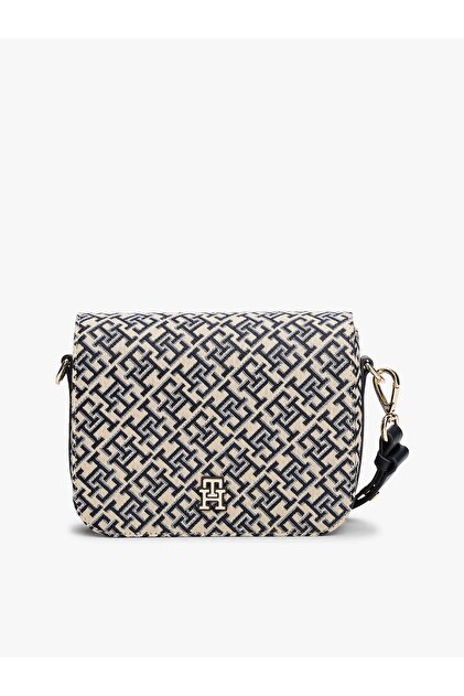 Tommy Hilfiger TH JACQUARD FLAP CROSSOVER Kadın Mavi Çanta