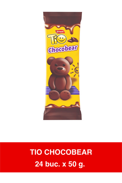 TIO CHOCOBEAR – Prăjitură ursuleț cu glazură de ciocolată și fulgi de cocos 50g x 24 bucăți
