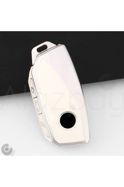 Bmw Compatible I7, I5, I4, Ix, X1, X5, X6, X7, Xm, 2, 3, 4, 5, 7 Series, G07, F98, G70, G09, Silver Edge Tpu Key Case Cover (White)