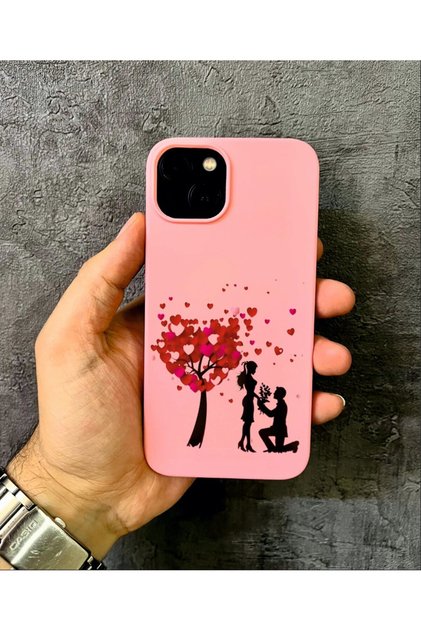 iPhone 13 Compatible Heart Tree and Love Themed Pink Case