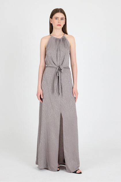 Rochie lungă cu model cu șireturi și fantă de nurcă 251656
