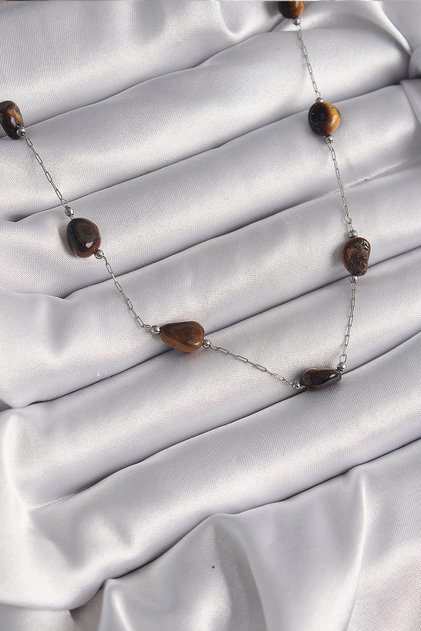316L Steel Silver Color Chain Brown Natural Stone Model Women's Necklace - Tj-Bko9662