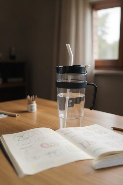 Pipetli Suluk Su Matarası Spor Detoks Kamp Lüks Matara Sert Plastik 1200 ML