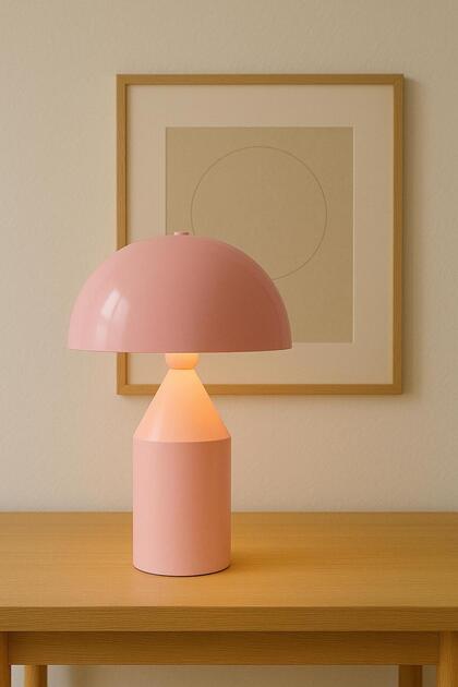 Mushroom Model Kalem Ayaklı Pembe Renkli Çalışma Masası Salon Abajur Masa Lambası