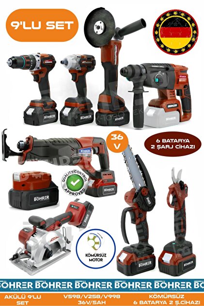 Genel Markalar Alman 10 Makine Kombo Set BA01082M 6 Akülü 2 Şarjlı