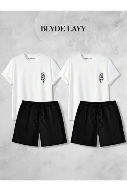 Unisex 2-Piece Snake Printed Blyde Layy Design Lover Combination (2 Shorts - 2 T-Shirt Sets)