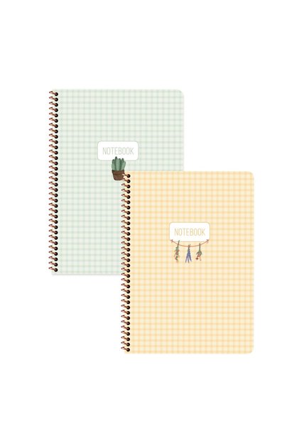 Keskin Color A4 Lined Sticker Spiral Gingham Notebook Set 2 Pieces | 80 Sheets