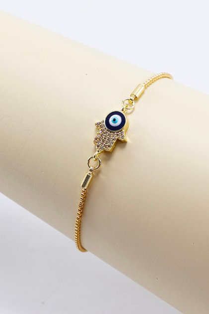 Adjustable Evil Eye Shiny Stone Hamse Hand Bracelet, Gift Fatima Mother Bracelet