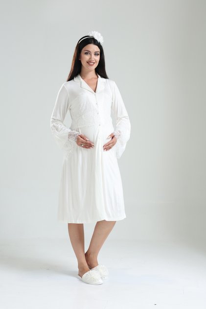 Women's Tuba Ecru Front Button Maternity Nightgown