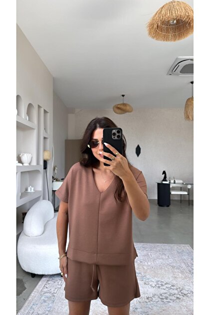 Brown Shorts Blouse Modal Set