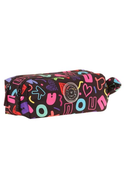 Girl's Two-Compartment Black Kaukko Heart Printed Pencil Bag/Pen Holder - K2692