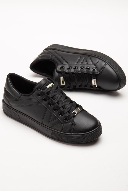 Women's Casual Sports Shoes Black Thin Sole Lace-Up
