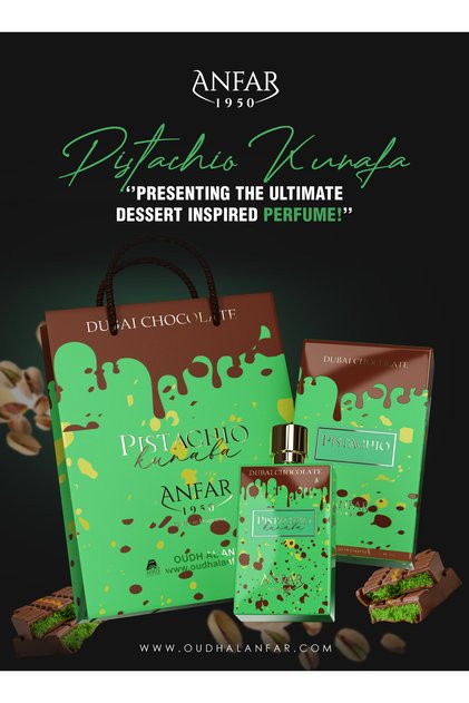 1950-Pistachio Kunafa Gift set DubaiChocolate,Parfum 80ml Extrait De Parfum