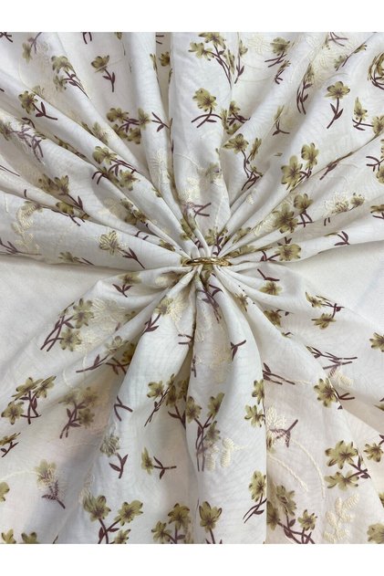 Embroidery Embroidered Mustard Small Floral Pattern Cotton Fabric