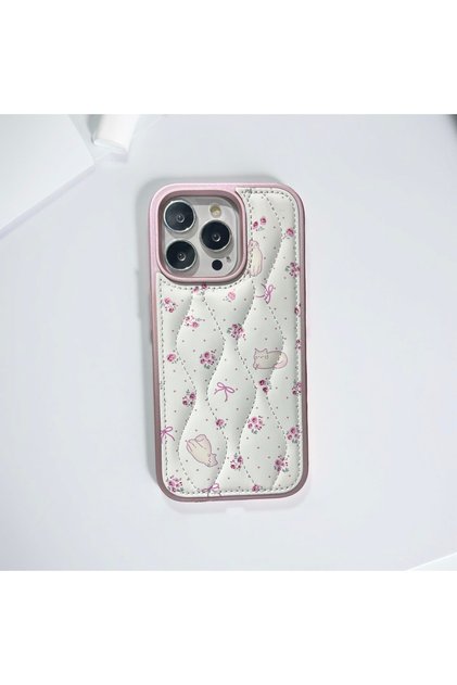 iPhone 16 Pro (6.3 Inch) Compatible Quilted Flower Pattern Pouf Case Special Boxed