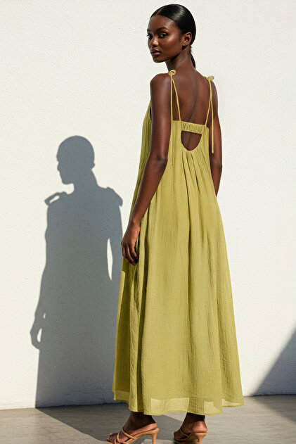 Trendyol Collection Oil Green Wide Cut Maxi Woven Dress Twoss25El00051-  Trendyol