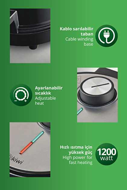 Kiwi Ksm-2442 Yapışmaz Plakalı Paslanmaz Çelik Waffle Makinesi