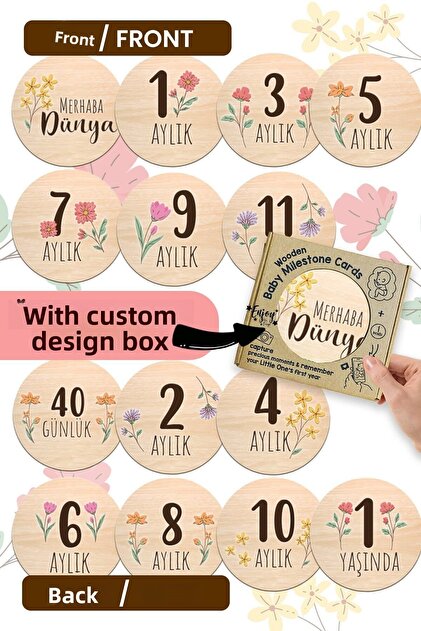 Baby Memory Cards Set Floral Pattern Monthly Baby Memory Cards Colorful Wooden Pregnant Month Cards