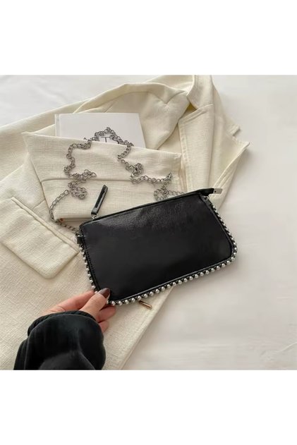 Black Mini Beaded Single Eyed Women's Hand and Shoulder Bag