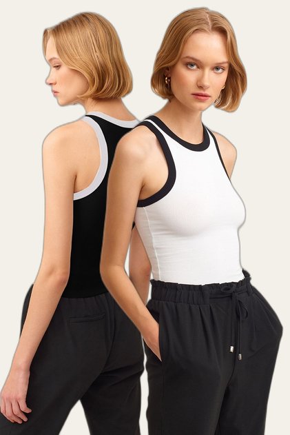Pack of 2 Ribbed Halter Collar Knitted Tank Top