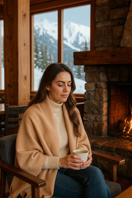 Beige Tasseled Thick Winter Fleece Shoulder Shawl Soft Textured Shawl Cafe Restaurant Hotel Etc.