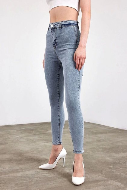 Snow Wash High Waist Skinny Fit Jeans Lycra Front Pocketless Leggings Pants