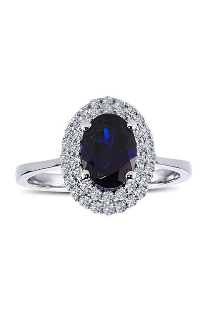 Pırlantalı Oval Safir Anturaj Yüzük - 1020239