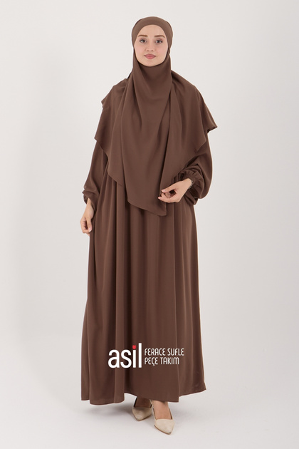 Asil Ferace Sufle Veil Set Camel
