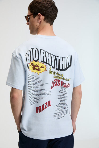 YUM Erkek Oversize Baskılı Yuvarlak Yaka Mavi T-Shirt