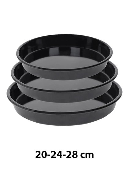 20-24-28 Cm 3'lü Siyah Parlak Emaye Yuvarlak Fırın Tepsi Seti