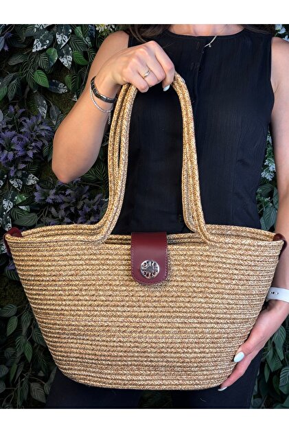 MaVaux Sardinia Kapaklı Handmade Hasır Tote Plaj ve Günlük Çanta