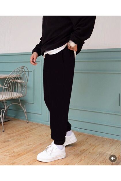 Siyah Jogger Fit Kesim Lastik Paça Eşofman Alt