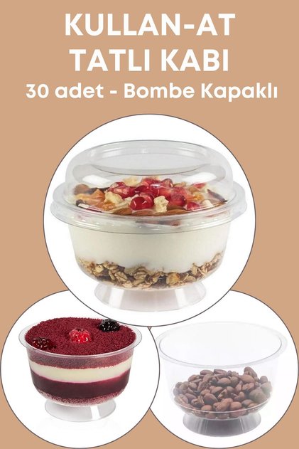30 Adet Kapaklı Tatlı Kabı, Kullan At Aşure Muhallebi Dondurma Puding Taşıma Dağıtma Kasesi 200 Cc