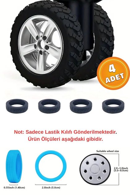 4 Adet Siyah Bavul Tekerlek Kılıfı Valiz Tekerleği Silikon Aşınmaya Dayanıklı Ses Önleyici