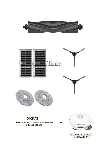 Dreame L10s Pro Ultra Heat Robot Süpürge Uyumlu Ana Fırça, Yan Fırça, Hepa Filtre, Mop Seti-7 Parça