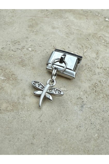 Zircon Stone Dragonfly Italian Bracelet Steel Charm