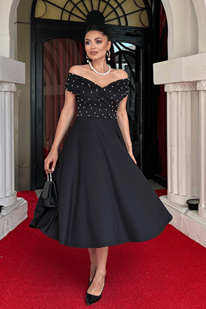 slim fit dress slacks Women's MarMar A-Line Boat Neck Cotton Knitted Midi Dress S/M/L/Customize Black Mean Blvd Black / L main image 0