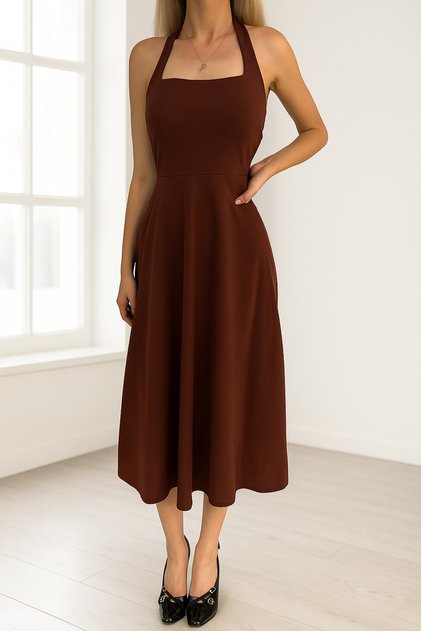Button-Down Square Neck Midi Dress