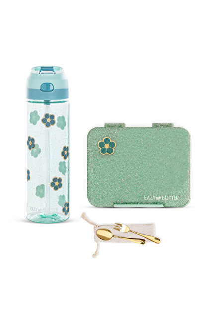 6&4 Convertible Bento Lunch Box w/ Water Bottle-Glitter Green