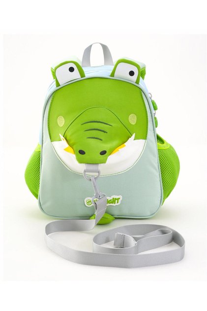 Bonfino Crocodile Themed School Bag, Padded Shoulder Straps, Green and Blue - 11 Inches